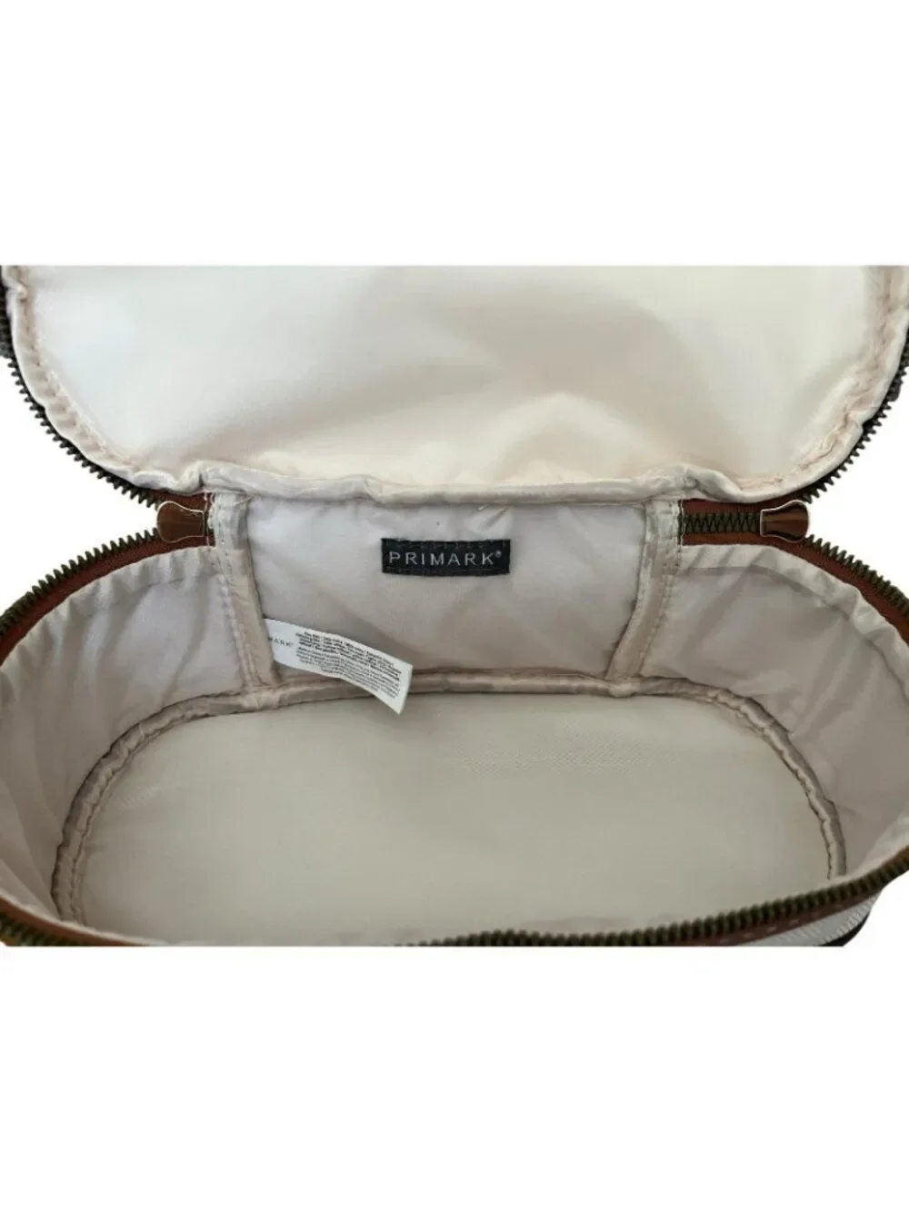 Primark Brown Beige Makeup Bag Cosmetic Travel Case Double Compartment NWT